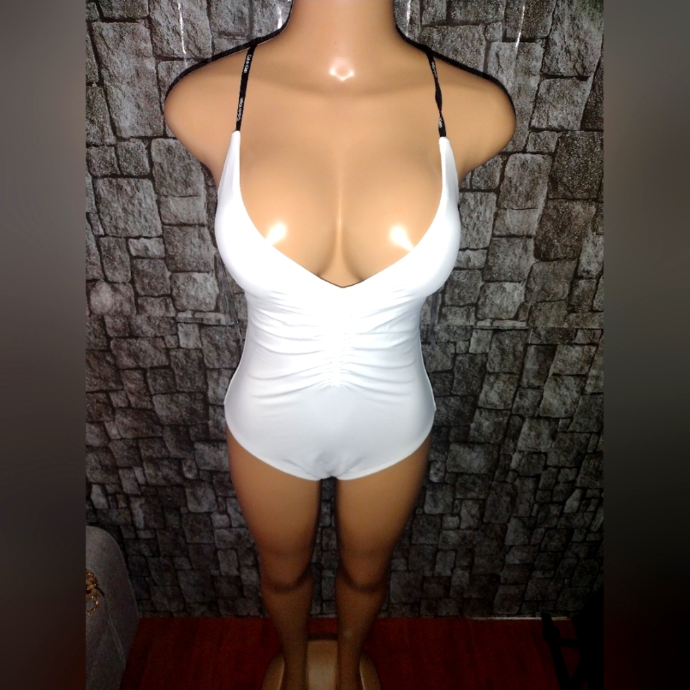 Calvin Klein Women's Standard Tie Back Logo Straps One Piece Swimsuit